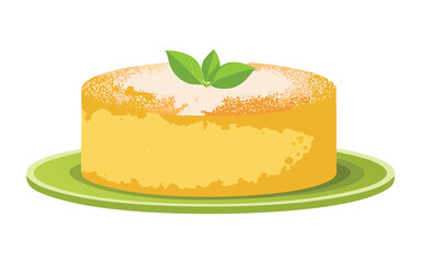 Sponge Cake on Plate - Vector Illustration