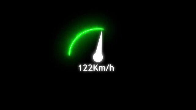 neon line Digital speed meter animation, Speedometer Display on Black Background, speedometer HUD UI element animation precise design perfect for automotive projects and high-speed video editing