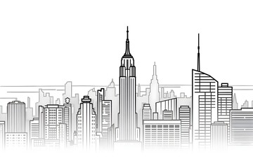 Fototapeta premium Iconic New York Skyscrapers in Minimalist Line Illustration
