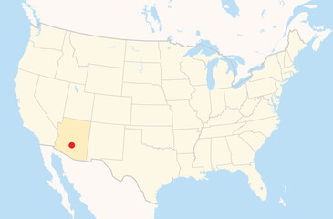 Location Map of the city Gilbert in Arizona, USA. The state is marked orange and the city is highlighted with a red dot. No labels at all.