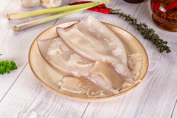Raw calamari bodies for cooking