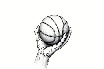 Fine Line Sketch of a Basketball in Hand