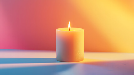 Candlelight Serenity: A softly illuminated candle burns brightly against a gradient backdrop, casting gentle shadows, evoking a sense of peace and tranquility. 