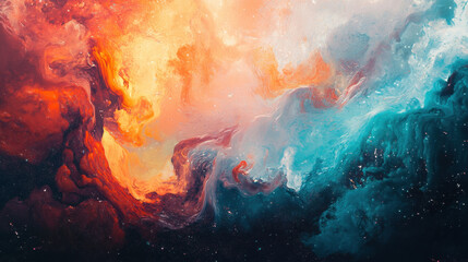 Fototapeta premium Vibrant abstract cloud formation with fiery reds and deep blues creating a dynamic and colorful artistic background perfect for creative projects and digital art