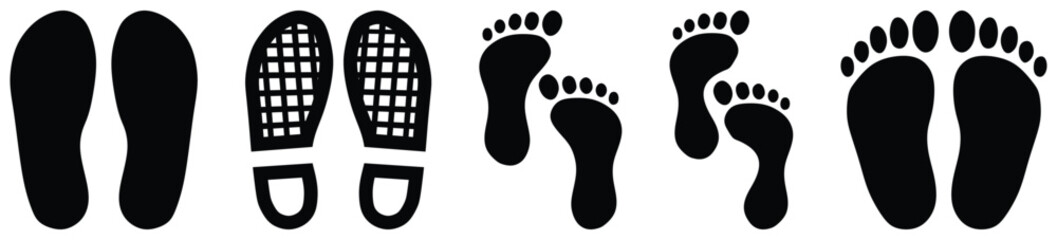 Human foot and shoe print icons set vector illustration.