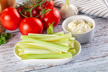 Dietary green celery stick heap