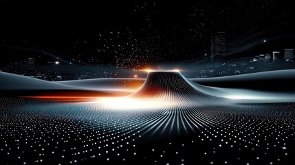 Abstract Digital Landscape with Cityscape