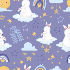 Cute and funny baby animal seamless patterns and wallpaper