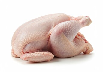 Raw whole chicken on white surface