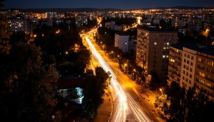 Obraz premium City lights at night, a highway