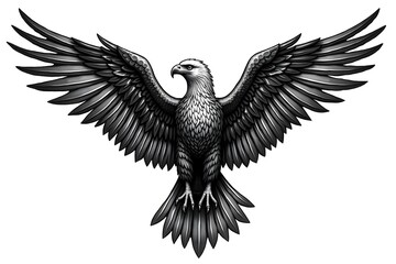 Obraz premium Majestic Eagle with Spread Wings in an Intricate Woodcut-Style Black-and-White Drawing
