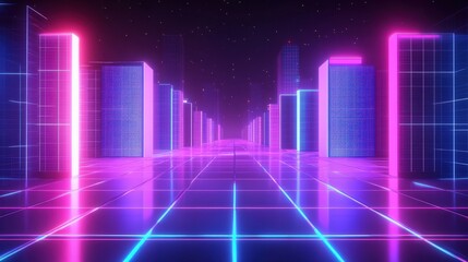 Neon Cyberpunk Cityscape Digital Art