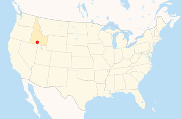 Location Map of the city Twin Falls in Idaho, USA. The state is marked orange and the city is highlighted with a red dot. No labels at all.
