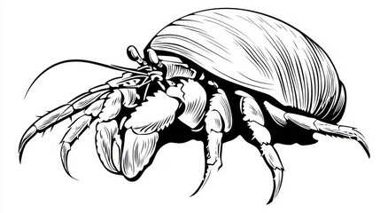 Obraz premium Detailed illustration of a hermit crab in profile view.