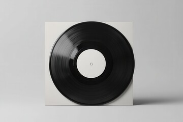 Obraz premium A black vinyl record on a white square sleeve