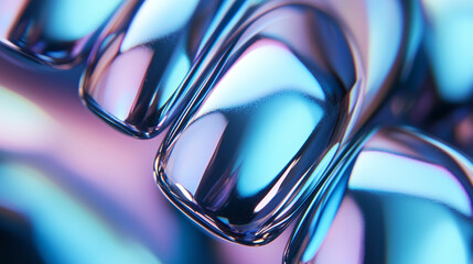 Macro shot of chrome metallic nail polish catching reflections.