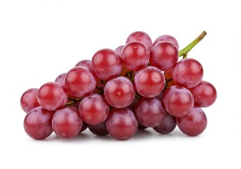 Fototapeta premium A bunch of fresh red grapes with a green stem visible isolated on white background