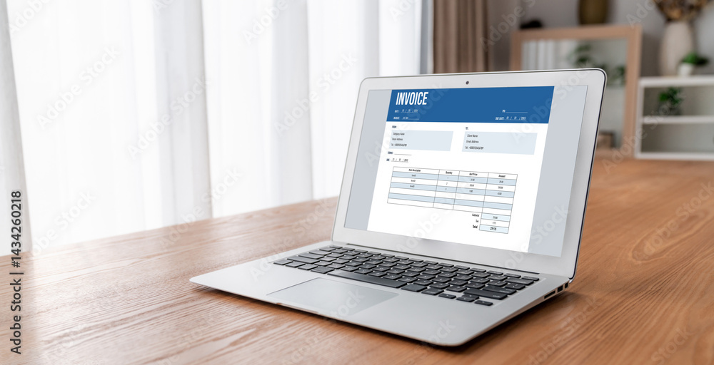 Poster invoice on computer screen from accounting application. computer program for financial and budget of