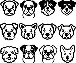 Black dog head icon silhouette vector illustration, on white background.