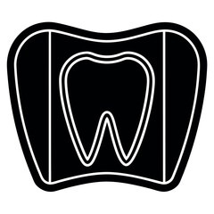 Dental X-ray silhouette icon solid black film with teeth on white background