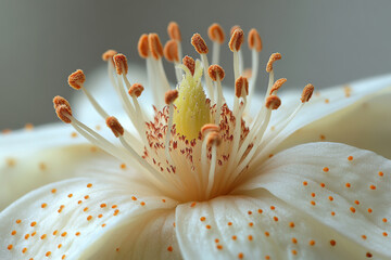 Close-Up of White Flower Stamen with Pollen Details