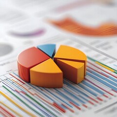Fototapeta premium Realistic 3d data visualizations on financial reports bar graphs, pie charts, and line trend