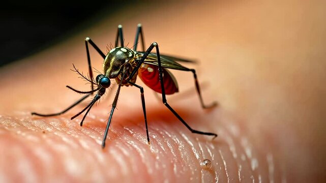 Mosquito, insect bites, malaria transmission. Disease vector. Skin puncture causes irritation. Blood collection spreads pathogens. Control methods reduce disease spread