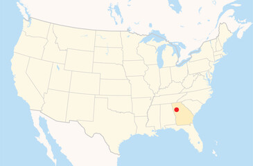 Location Map of the city South Fulton in Georgia, USA. The state is marked orange and the city is highlighted with a red dot. No labels at all.