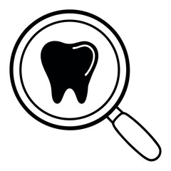 Silhouette of a tooth with magnifying glass black icon for dental checkup