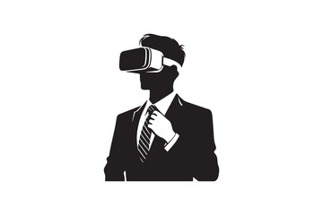 simple and unobtrusive  A man with VR headset vector silhouette illustration isolated in white background
