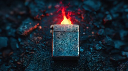 Vintage lighter flames on dark ground
