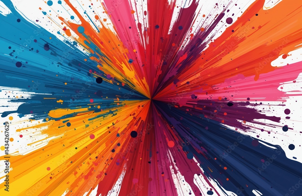 Poster abstract colorful illustration with paint splashes. vibrant color explosion art design. artistic com
