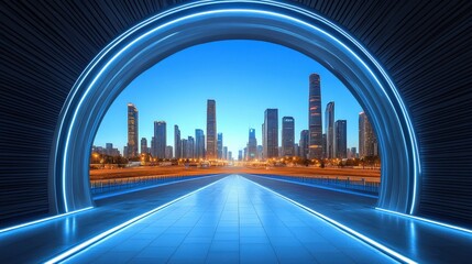 Fototapeta premium Futuristic City Tunnel with Neon Lights