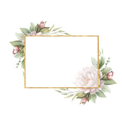 Gold Floral Frame with Soft Peony Flowers