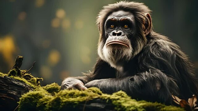 Observing Animal Resting on Mossy Log in Quiet Woodland Setting