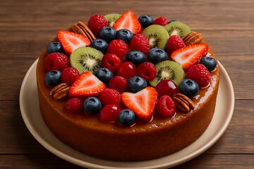 Fruit chocolate cake with berries 