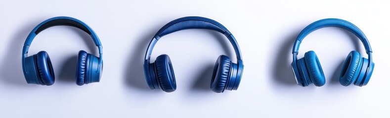 Three blue headphones on a white background (1)
