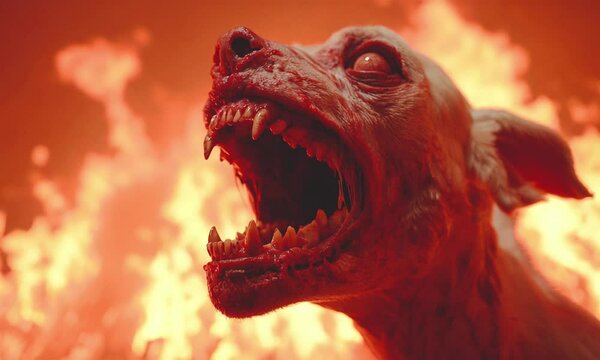 Devil dog on fire.