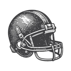 Fototapeta premium Vintage Hand-Drawn Football Helmet Side View Illustration – Classic Gridiron Gear Engraved Style Vector for T-Shirts, Posters, Stickers, and Athletic Equipment Themes