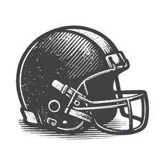 Naklejka premium Vintage Hand-Drawn Football Helmet Side View Illustration – Classic Gridiron Gear Engraved Style Vector for T-Shirts, Posters, Stickers, and Athletic Equipment Themes