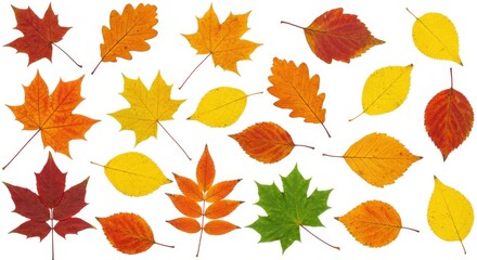 Autumn leaves collection isolated on white background