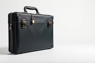 Padlocked briefcase, confidential documents on white , information security, business