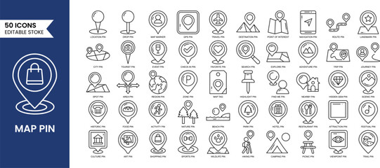 Map Pin line editable icon set. Vector illustrations