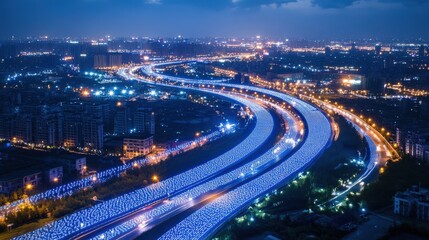 Obraz premium Illuminated Highway at Night in a Chinese City