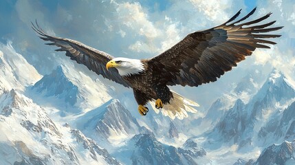 Majestic eagle soaring through clouds digital painting wildlife freedom nature
