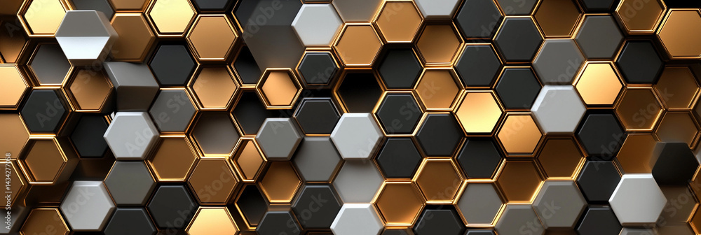 Poster Futuristic abstract hexagonal patterns create luxury digital art Generative AI