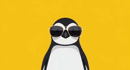 Fototapeta premium Penguin with Sunglasses on Yellow Background