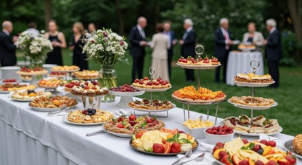 Buffet table with appetizers isolated obackground