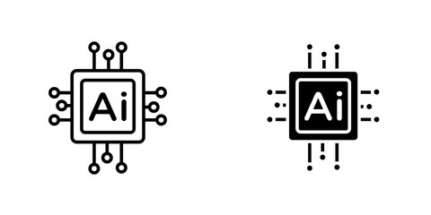 AI chip icon vector solid logo illustration. Flat and line style for graphic design, Website
