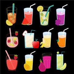 Stickers themed around fresh fruit juice drinks, the drink in the glass is delicious and refreshing, there are local fruits and some fruits from abroad are also very tasty